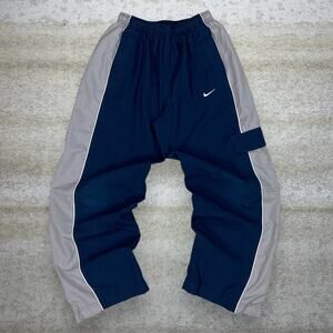 Vintage Y2K Nike Track Pants Youth L Baggy Wide Navy Blue Polyester Sweatpants
